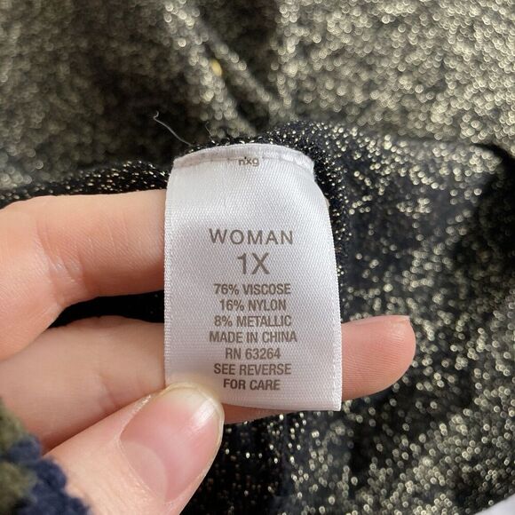 Carmen Marc Valvo Black Sparkly Button Up Knit Shirt‎ Size 1X Special Occasion - Picture 6 of 11